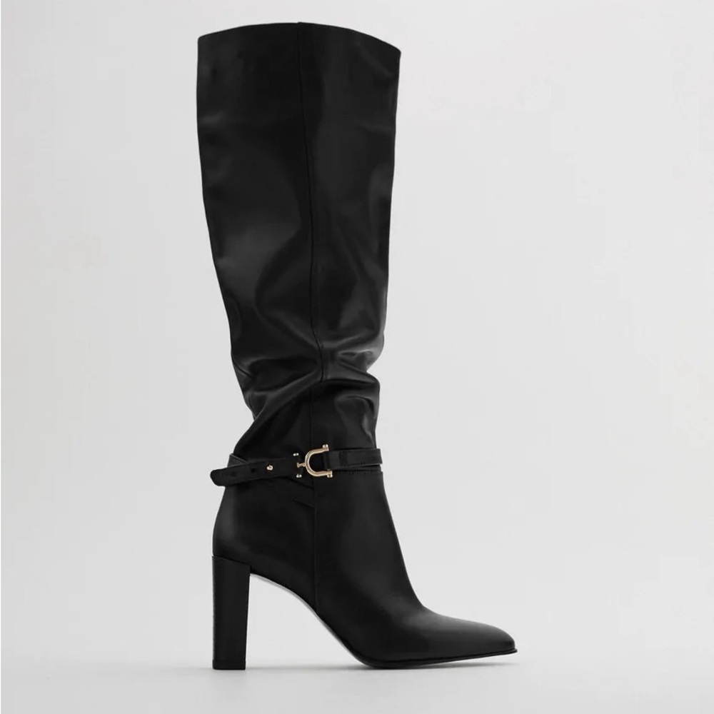 Black Knee-High Heeled Boots Zara